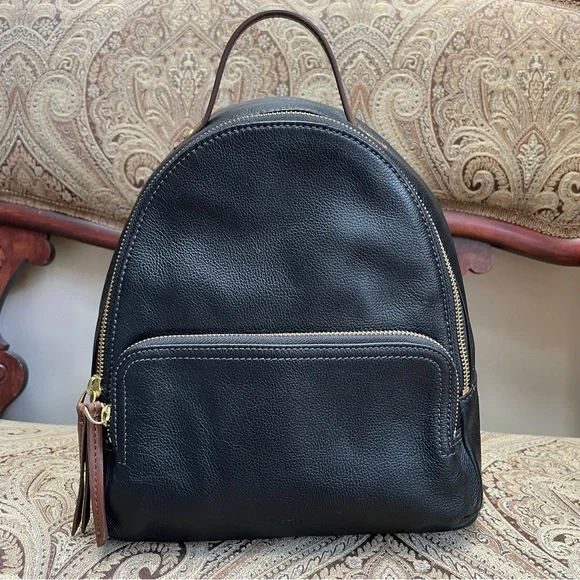 Fossil Felicity Backpack Black Pebbled Leather Brown Top Handle Mini Bag - Picture 3 of 16